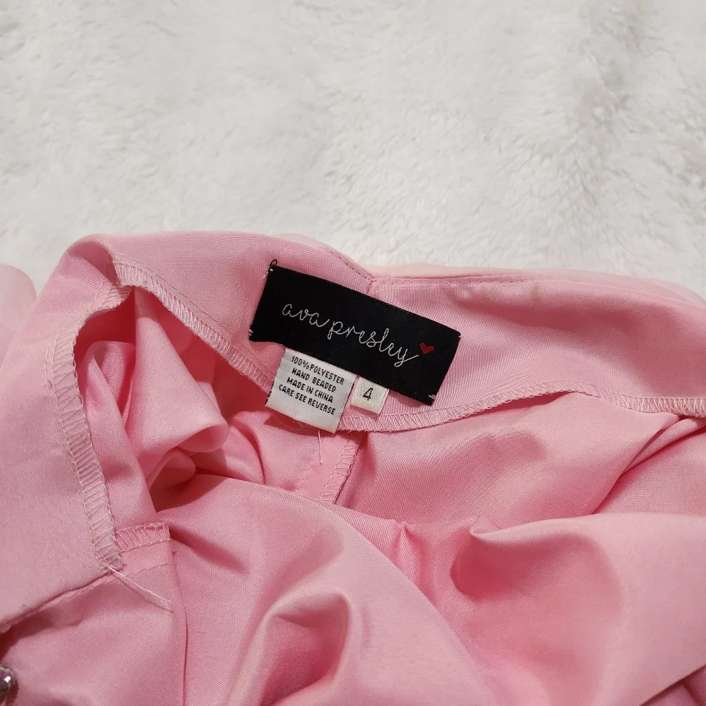Ava Presley Light Pink Rhinestone Open-Back Prom Halter Dress Size 4 - Picture 7 of 12